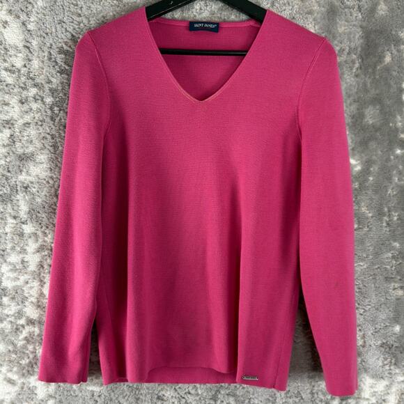 Saint James Size 8 Wool V Neck Minimalist Top Pink Long Sleeve Casual - Picture 1 of 10